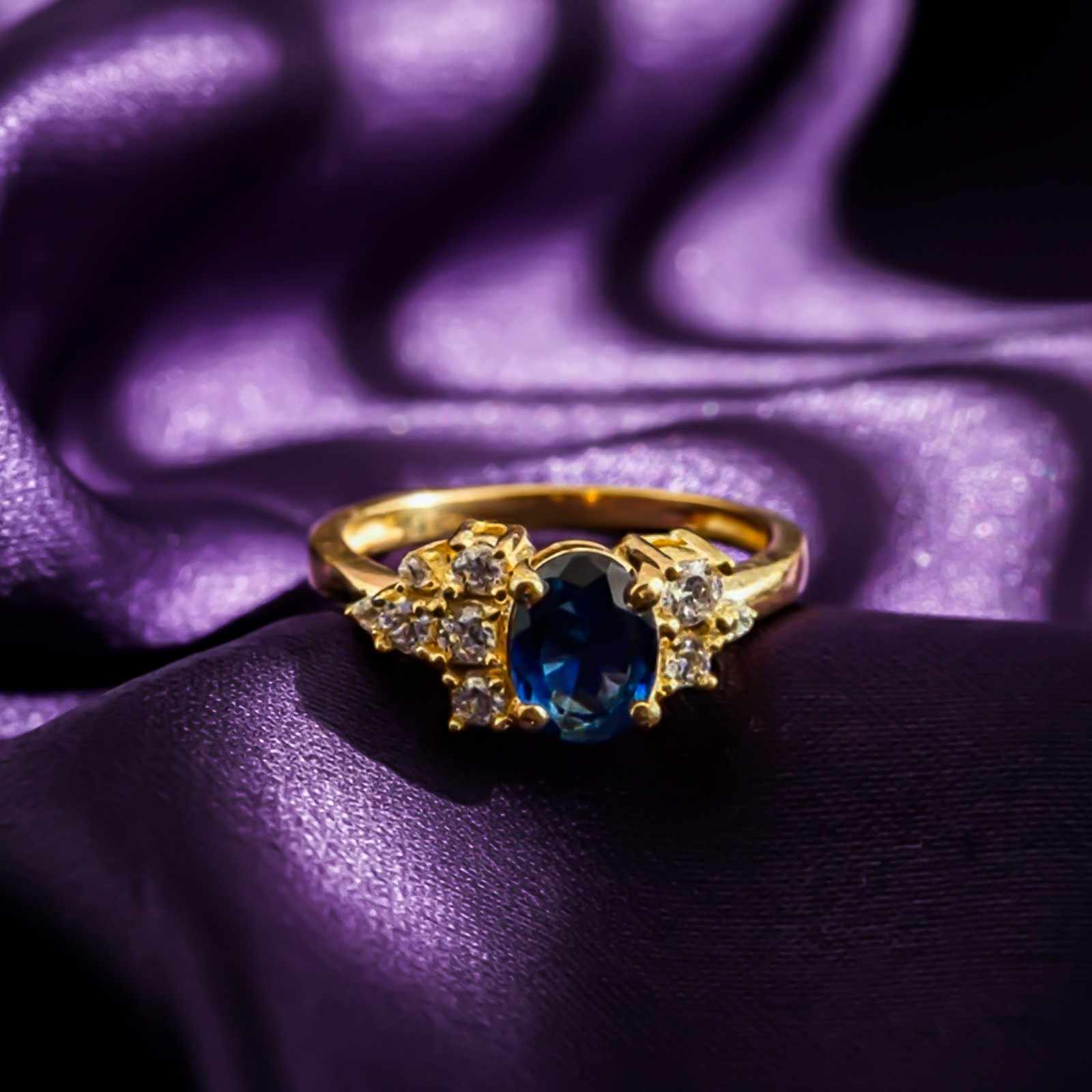 Silver Sapphire Oval Cluster Ring