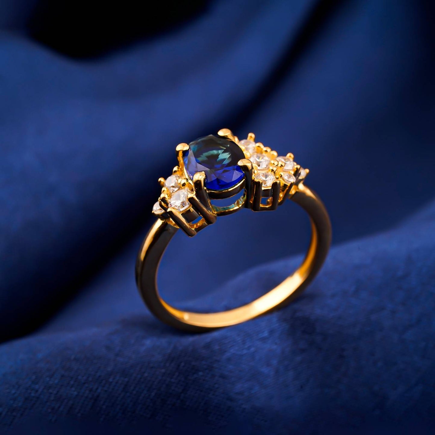 Silver Sapphire Oval Cluster Ring