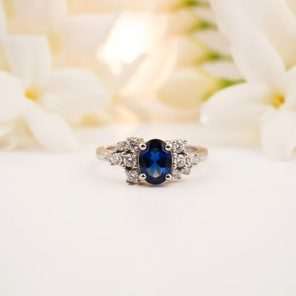Silver Sapphire Oval Cluster Ring