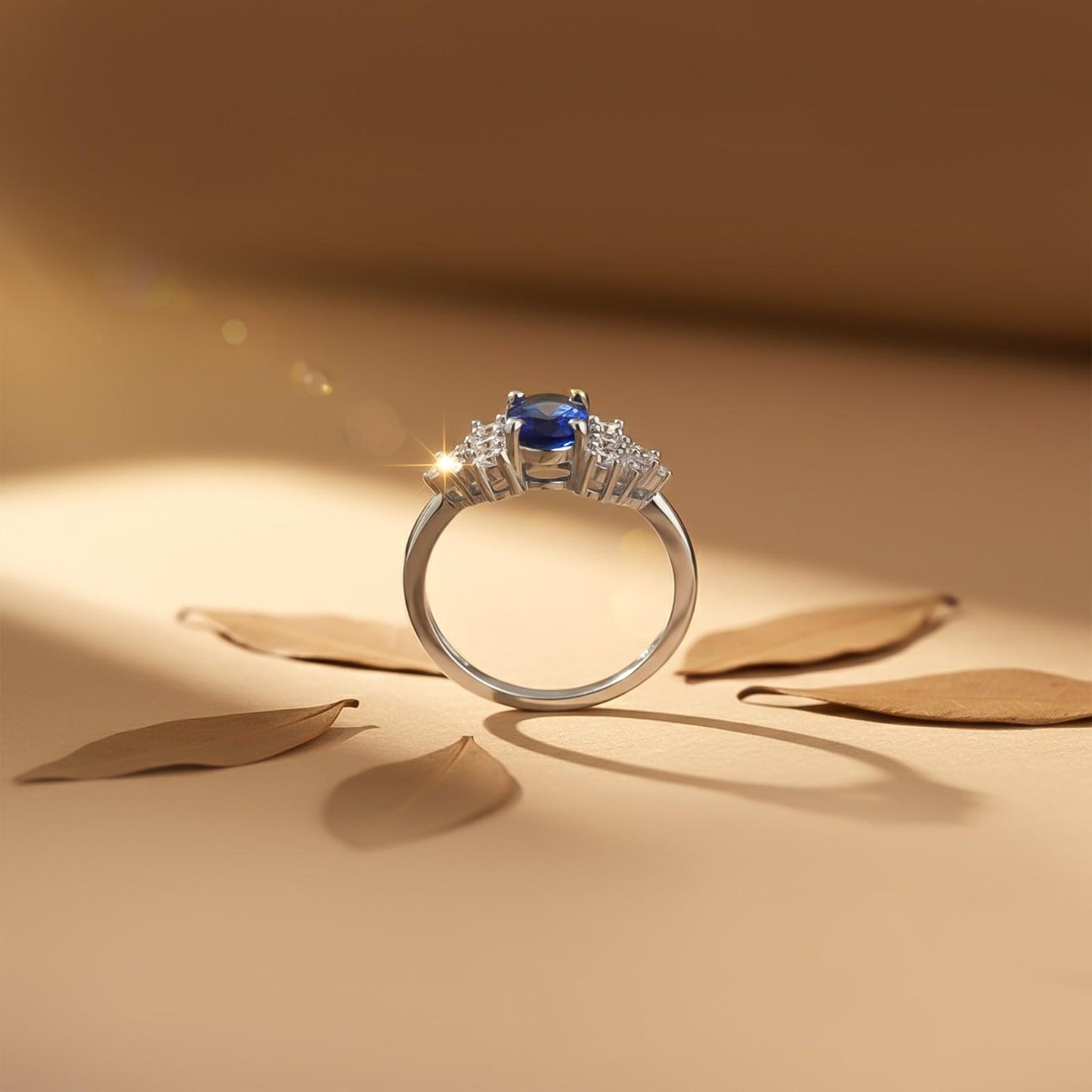 Silver Sapphire Oval Cluster Ring
