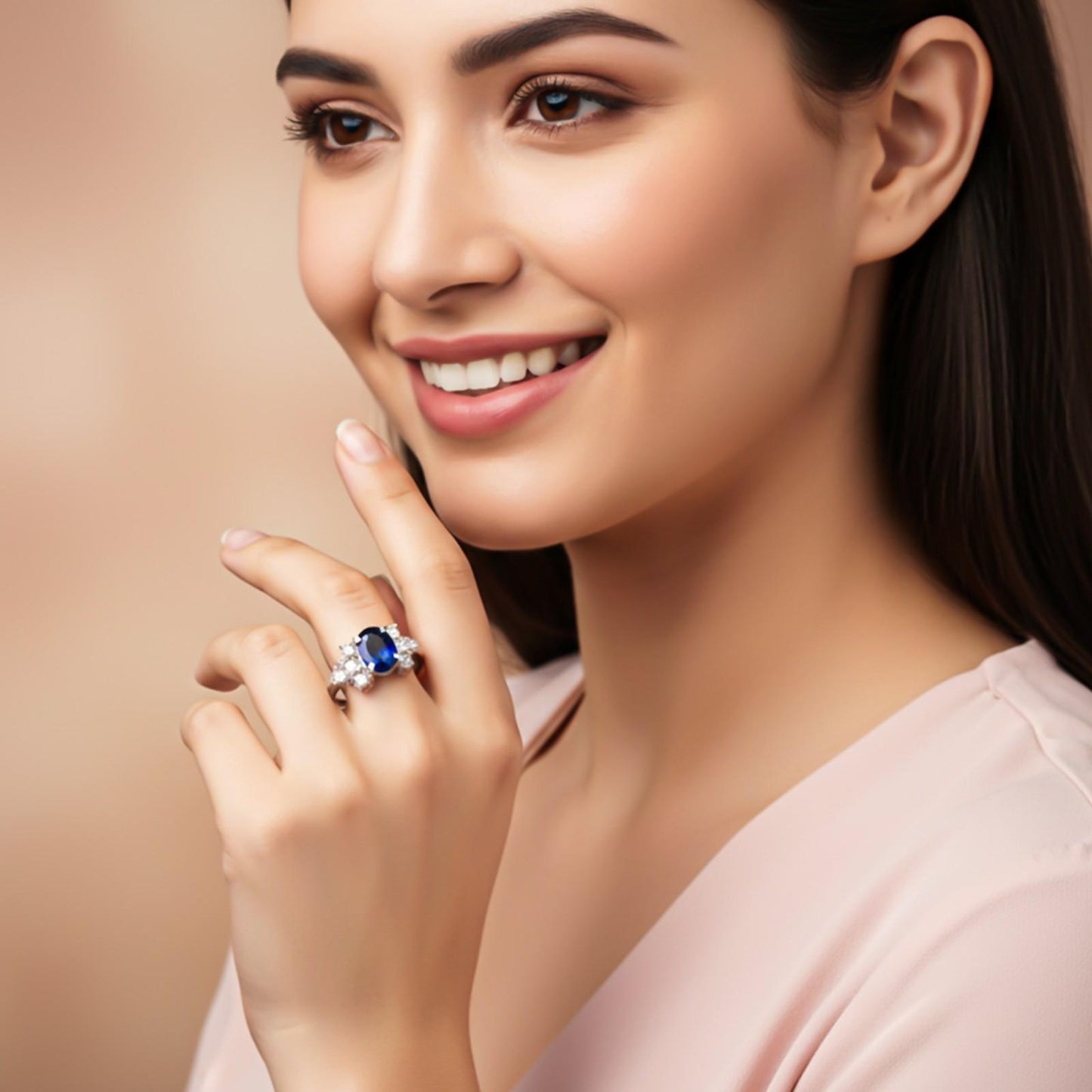 Silver Sapphire Oval Cluster Ring