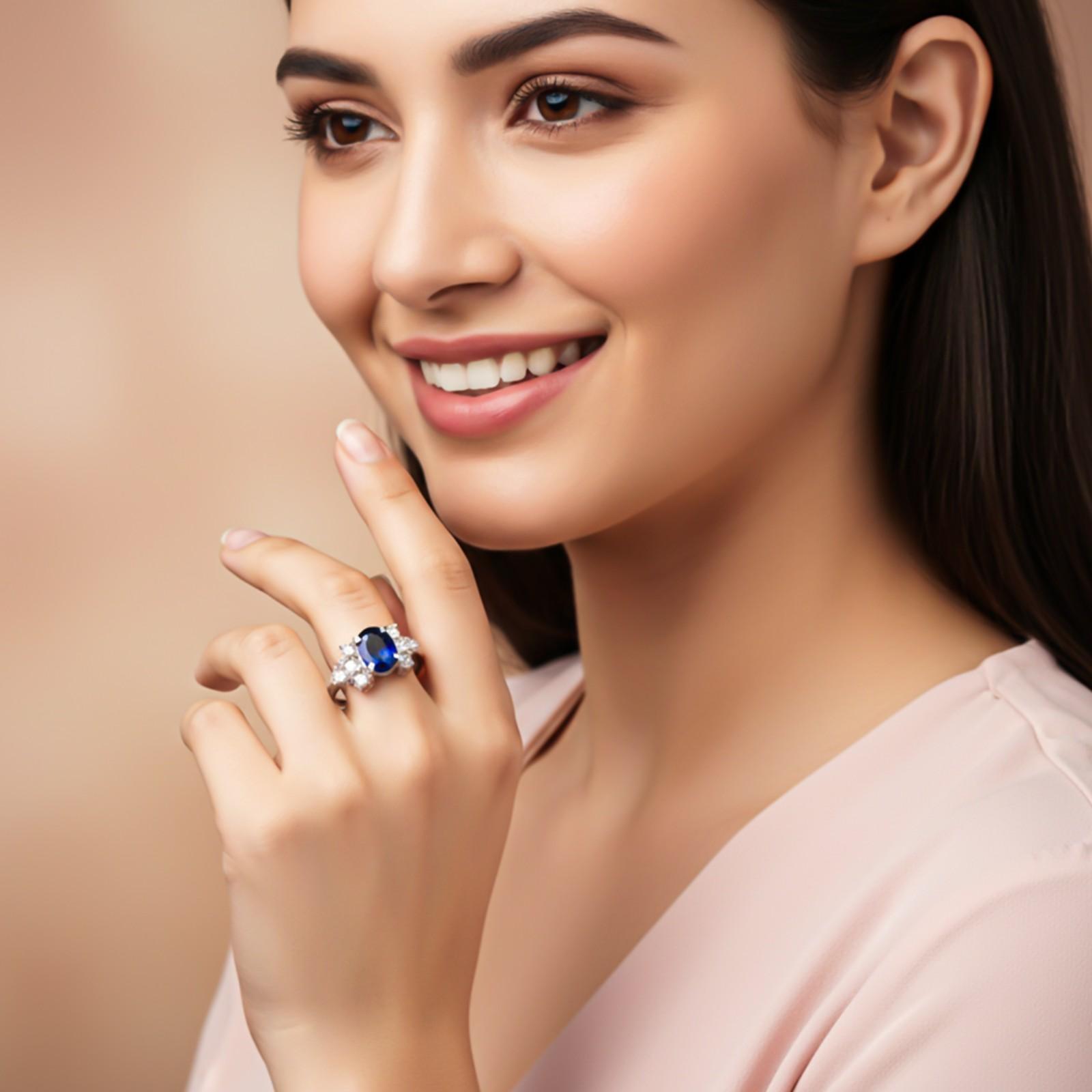Silver Sapphire Oval Cluster Ring