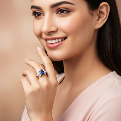 Silver Sapphire Oval Cluster Ring