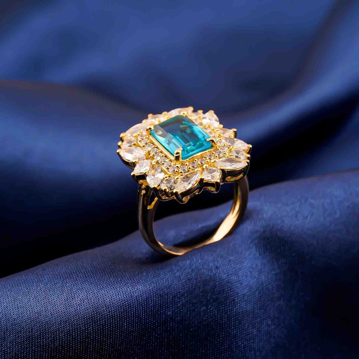 Silver Topaz Floral Halo Ring