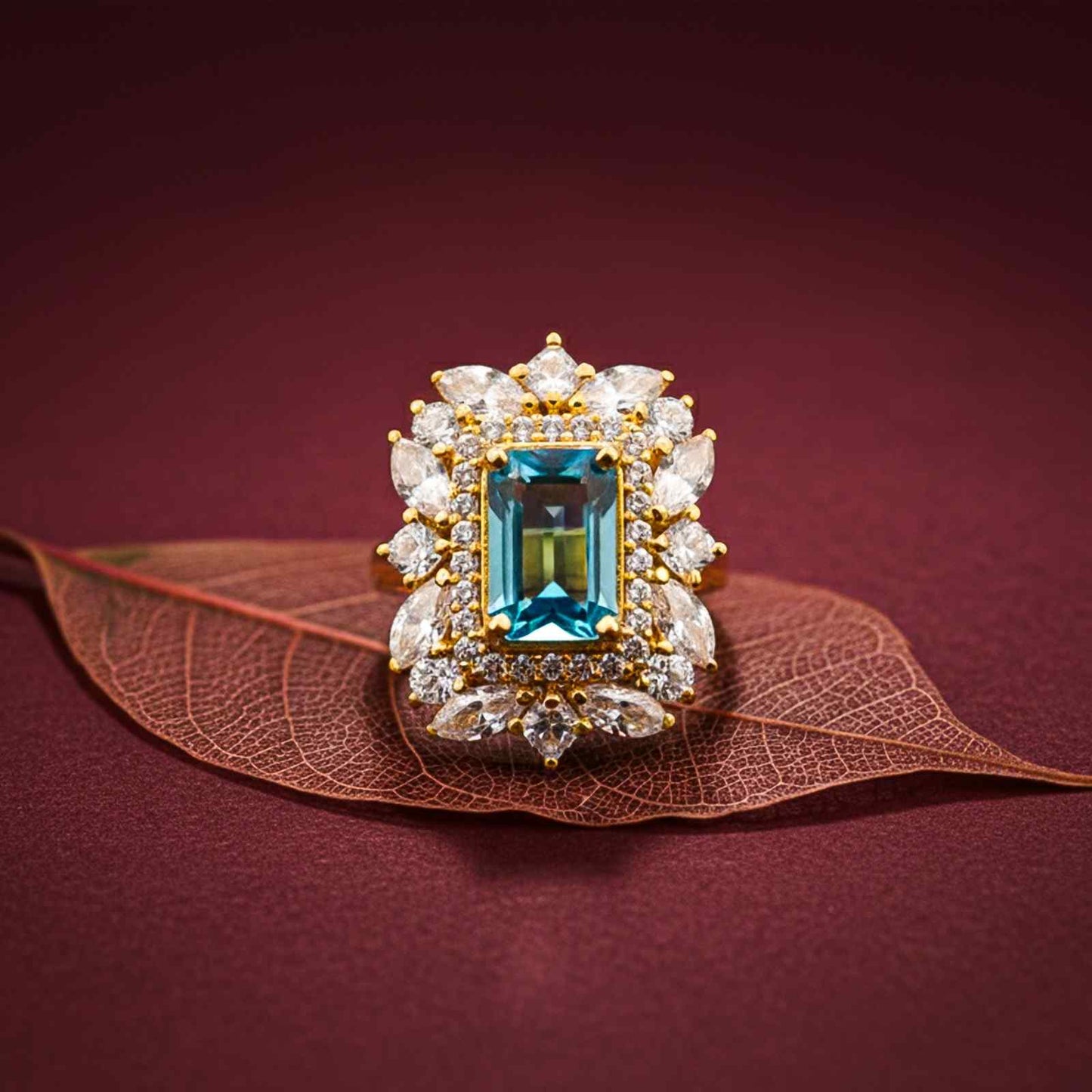 Silver Topaz Floral Halo Ring