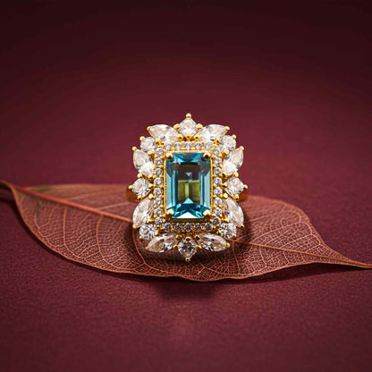 Silver Topaz Floral Halo Ring