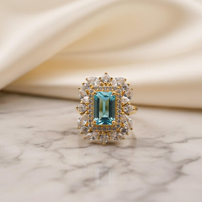 Silver Topaz Floral Halo Ring