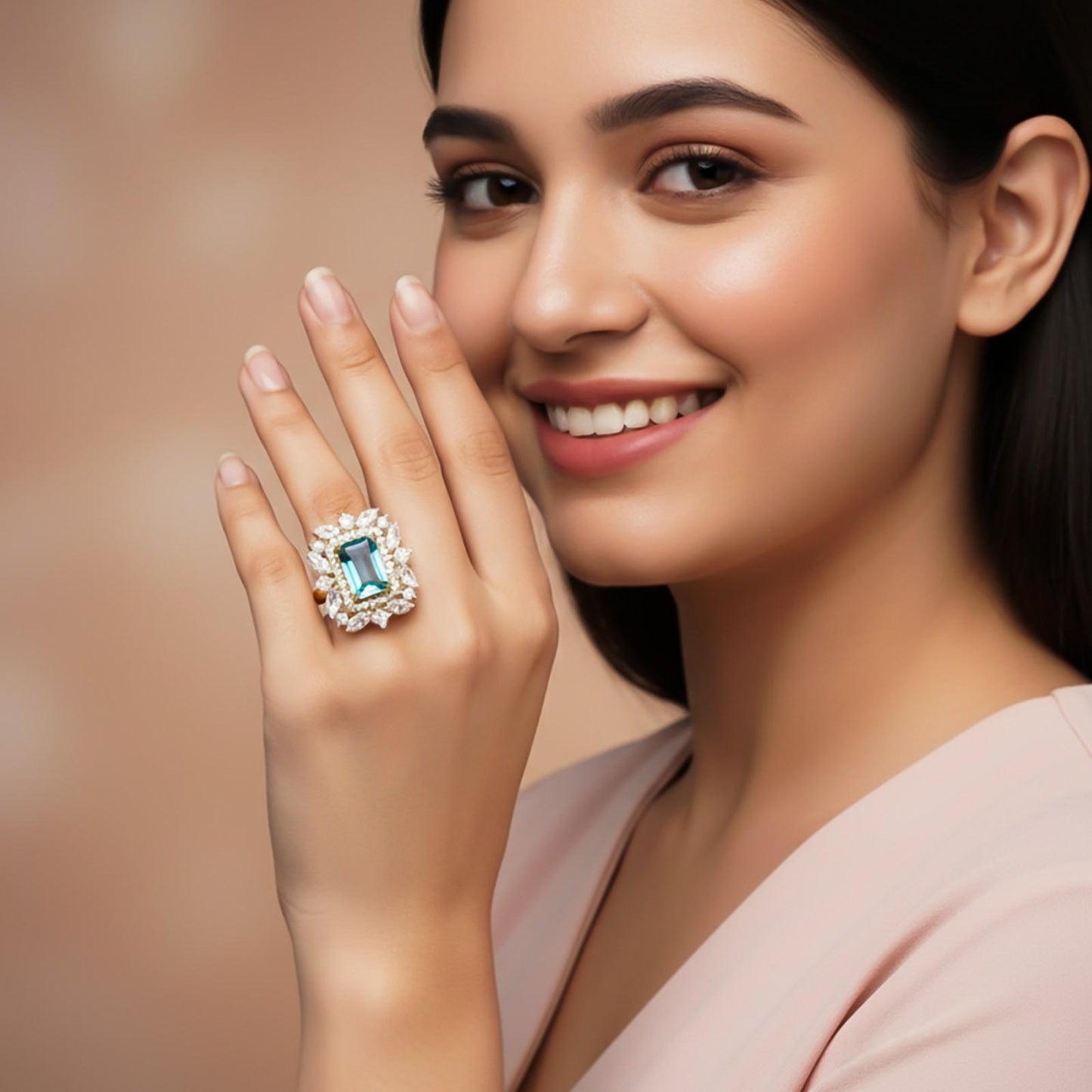 Silver Topaz Floral Halo Ring