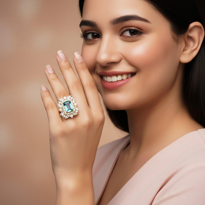 Silver Topaz Floral Halo Ring