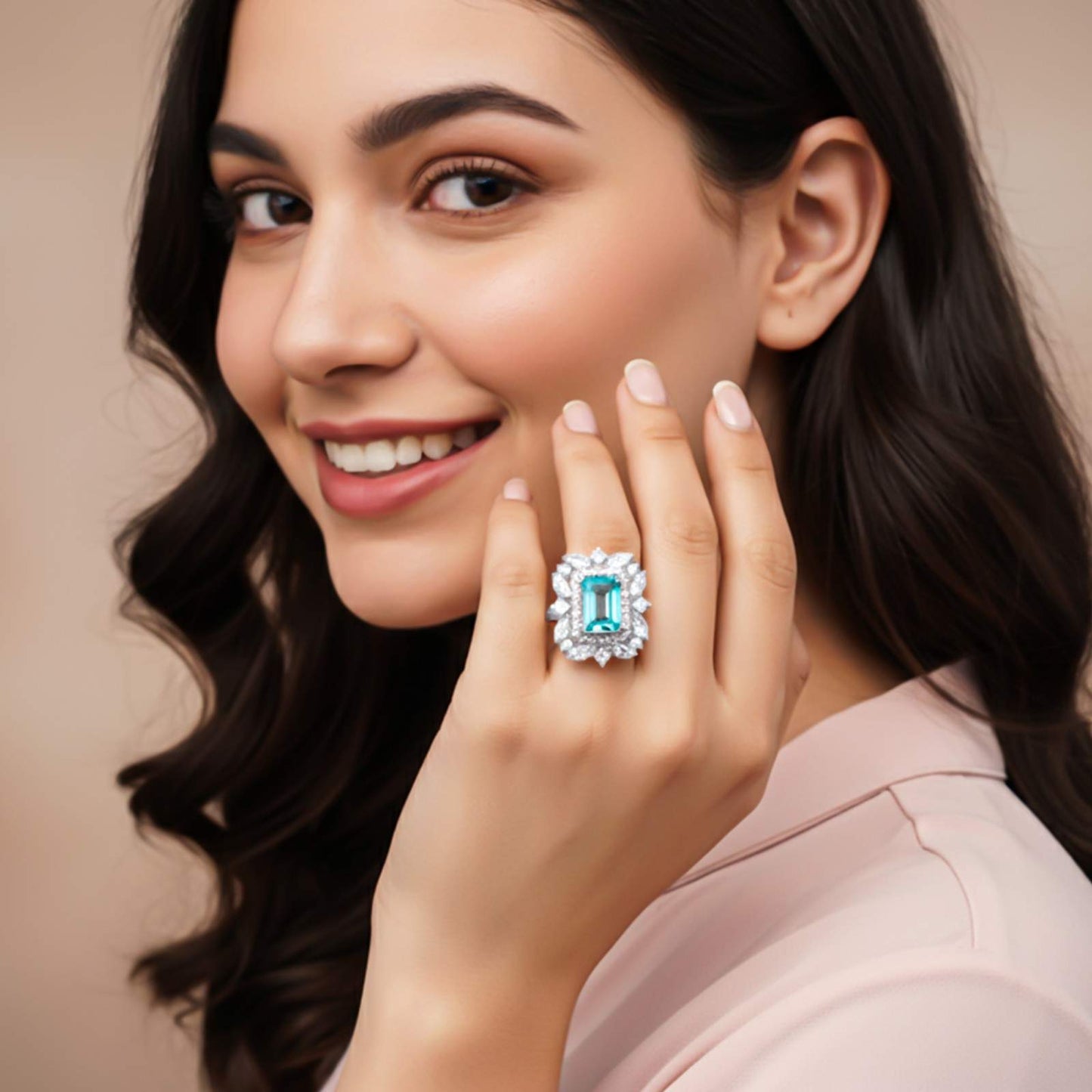 Silver Topaz Floral Halo Ring