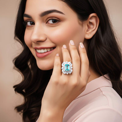Silver Topaz Floral Halo Ring