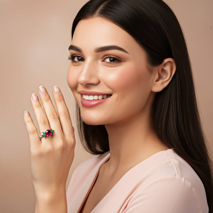 Silver Floral Accent Ring for Women