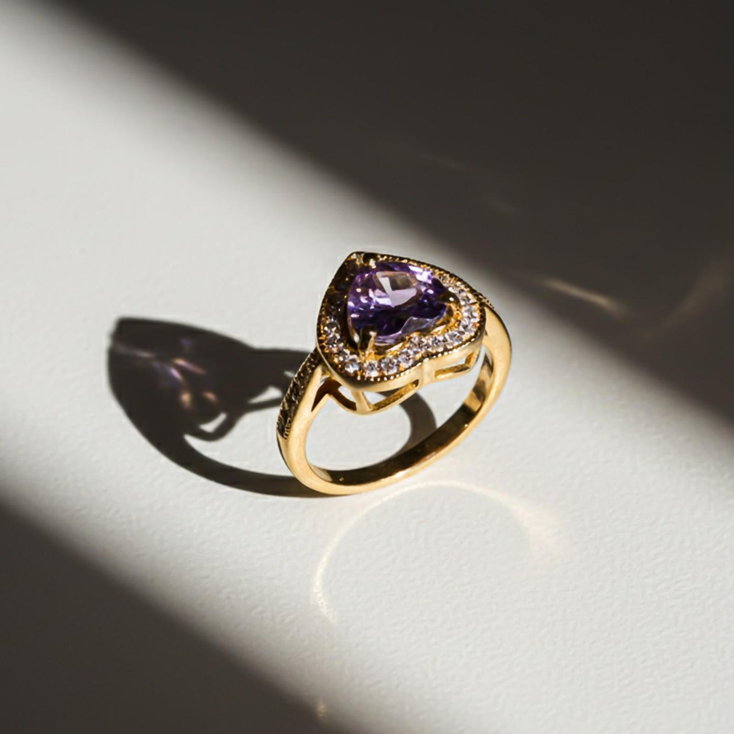 Silver Heart Amethyst Halo Ring