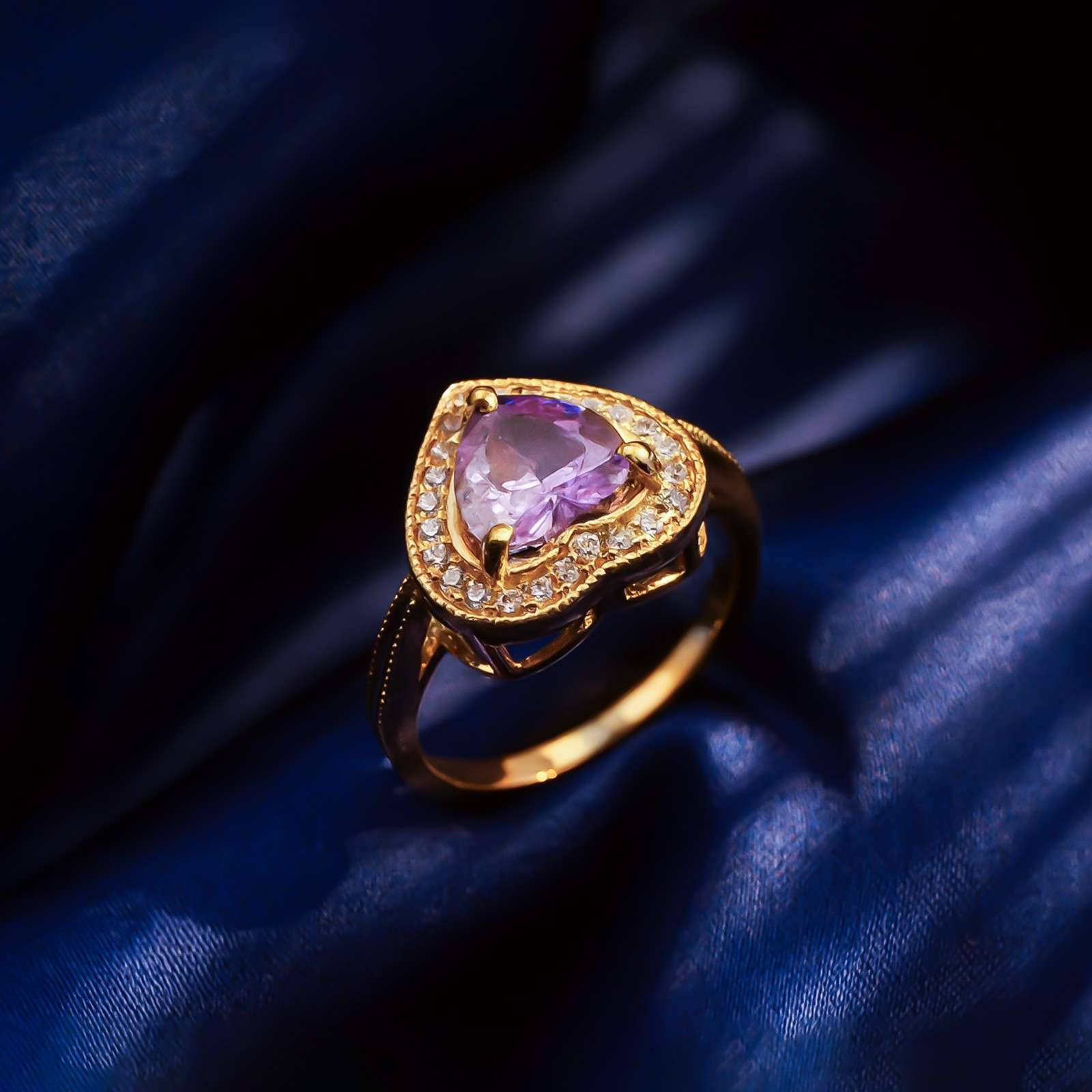 Silver Heart Amethyst Halo Ring