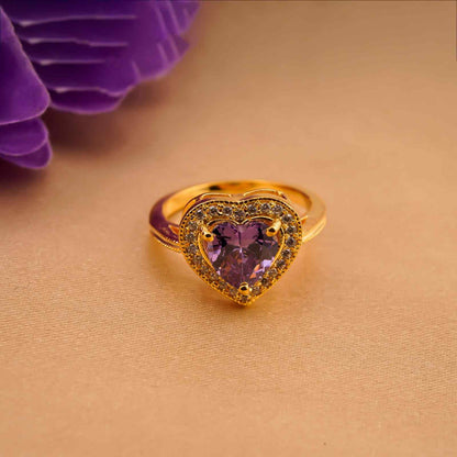 Silver Heart Amethyst Halo Ring
