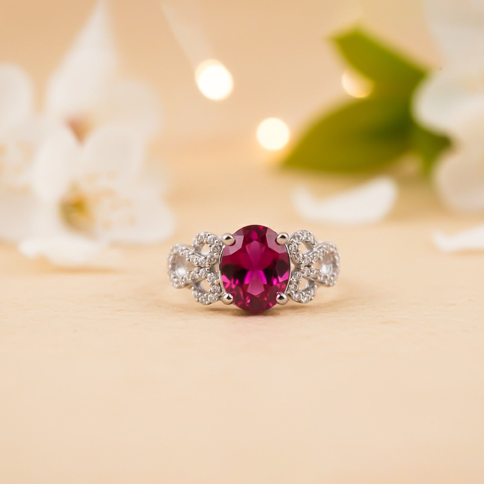 Silver Red Ruby Designer Ring