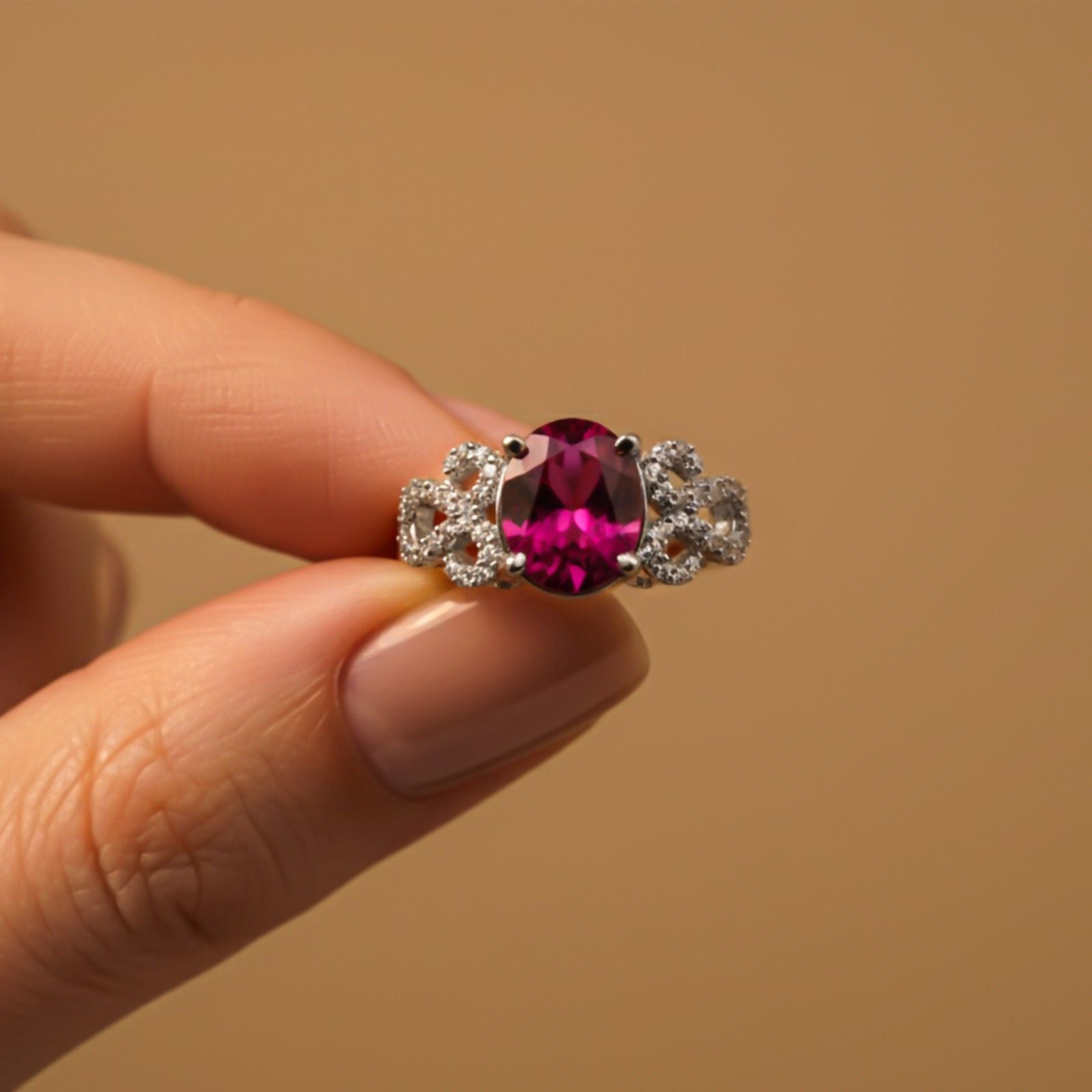Silver Red Ruby Designer Ring