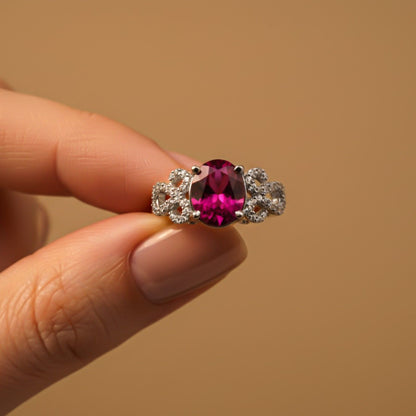 Silver Red Ruby Designer Ring