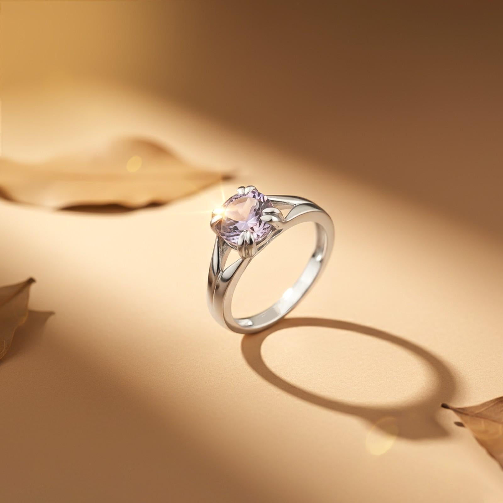 Silver Amethyst Solitaire Ring