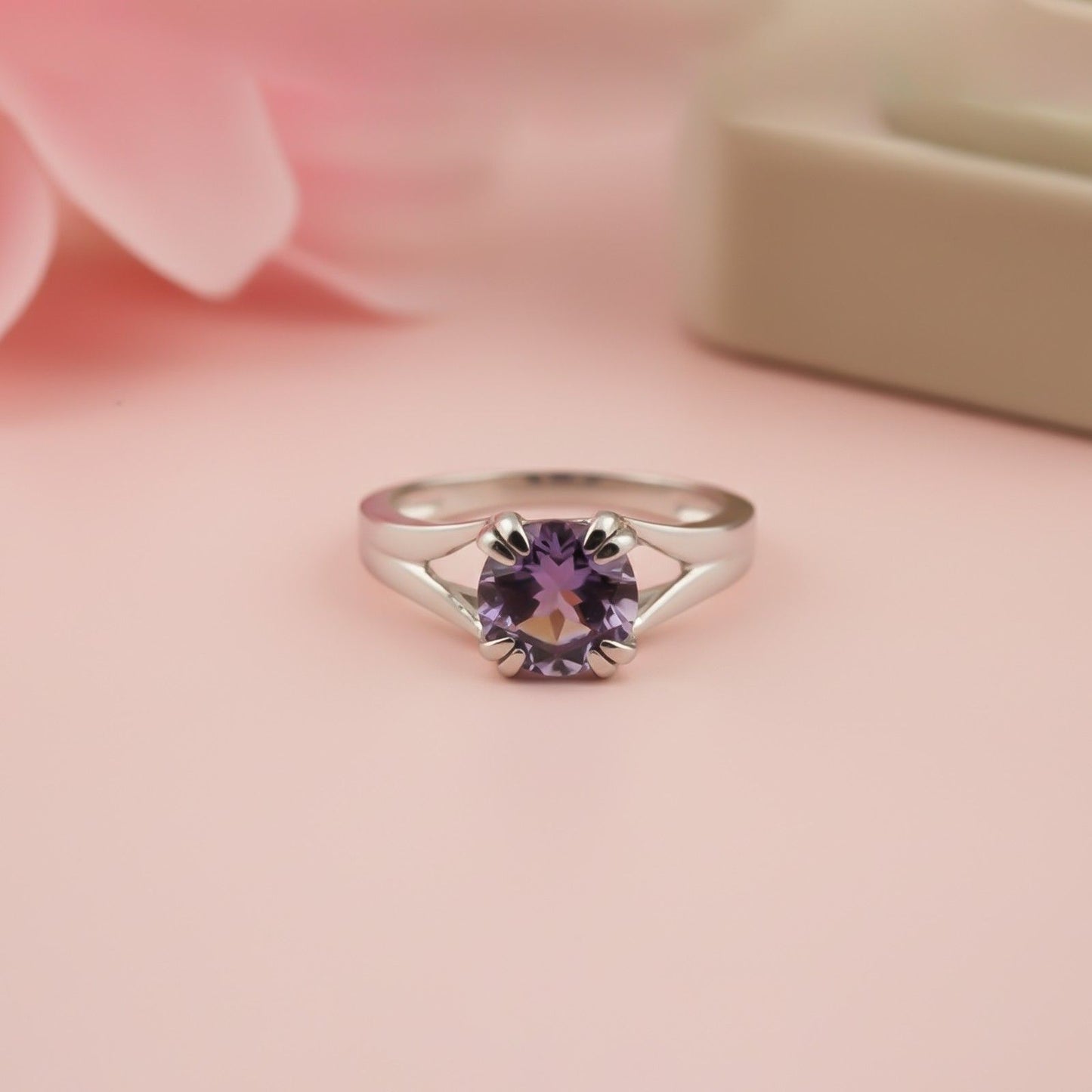Silver Amethyst Solitaire Ring