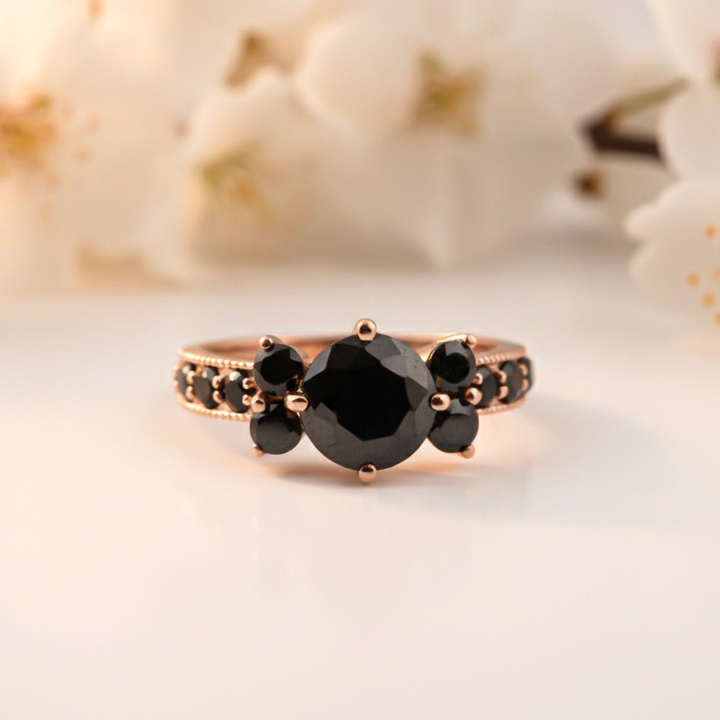Silver Black Diamond Cluster Ring