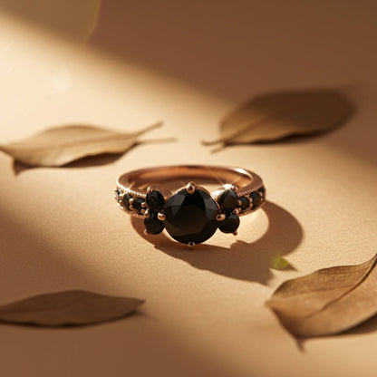 Silver Black Diamond Cluster Ring