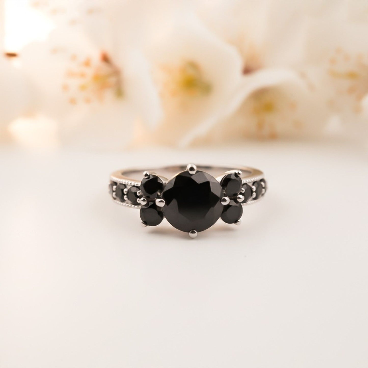 Silver Black Diamond Cluster Ring