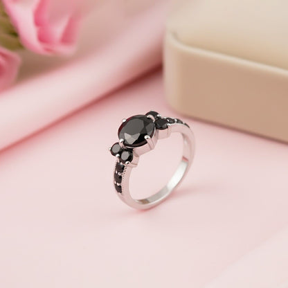 Silver Black Diamond Cluster Ring