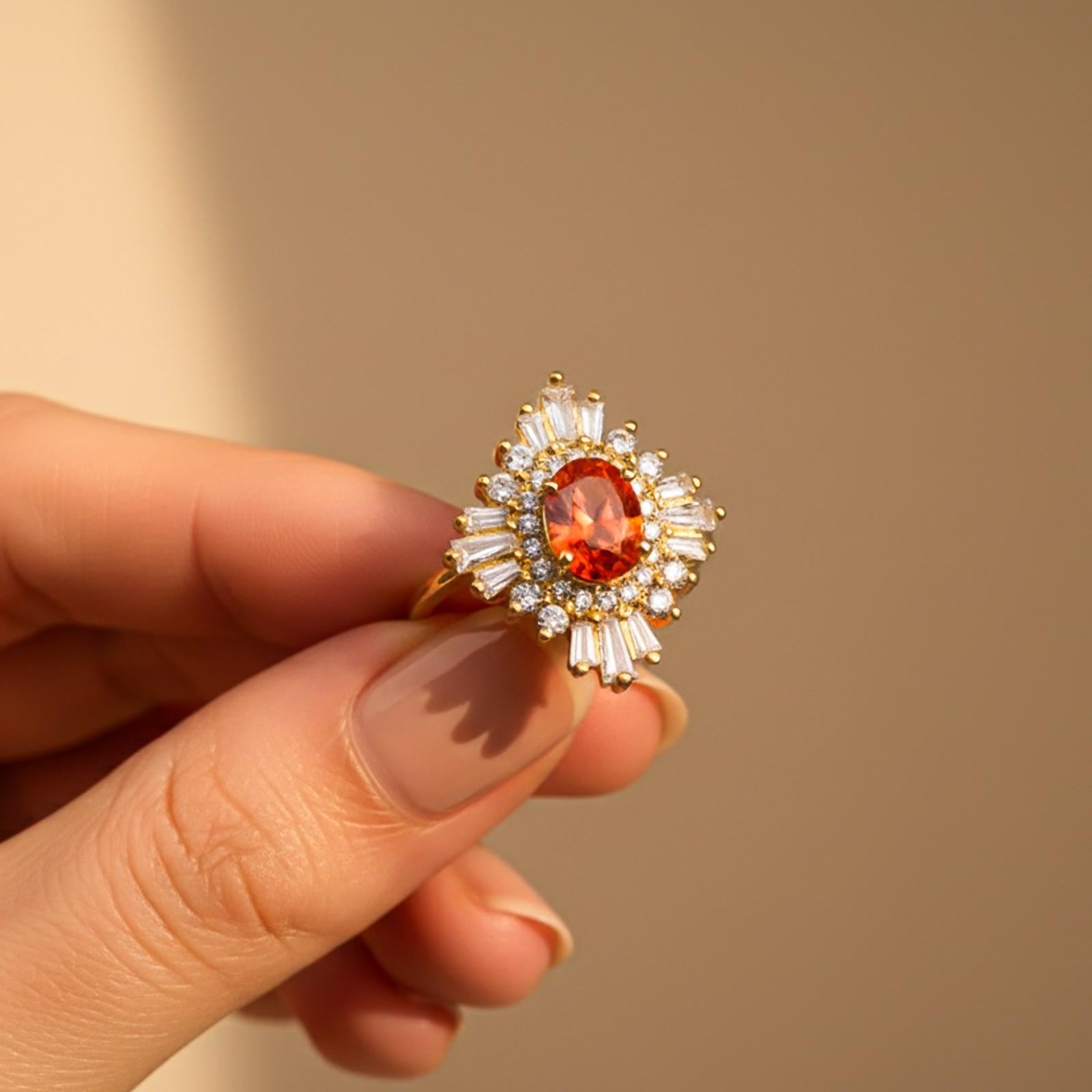 Silver Red Ruby Sunburst Halo Ring