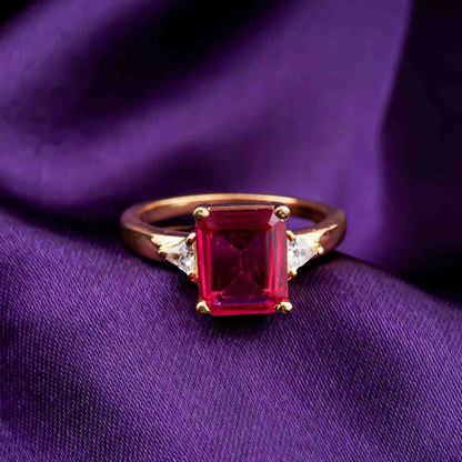 Silver Red Ruby Three-Stone Ring