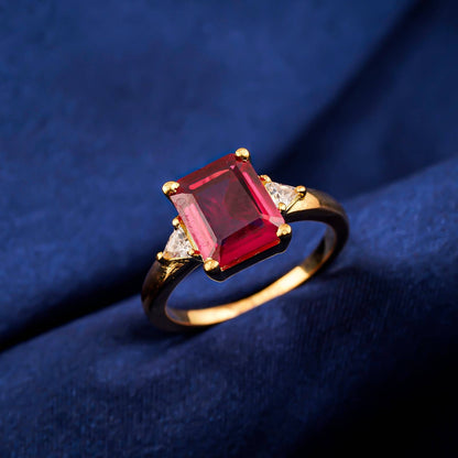 Silver Red Ruby Three-Stone Ring