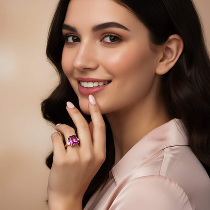 Silver Red Ruby Three-Stone Ring