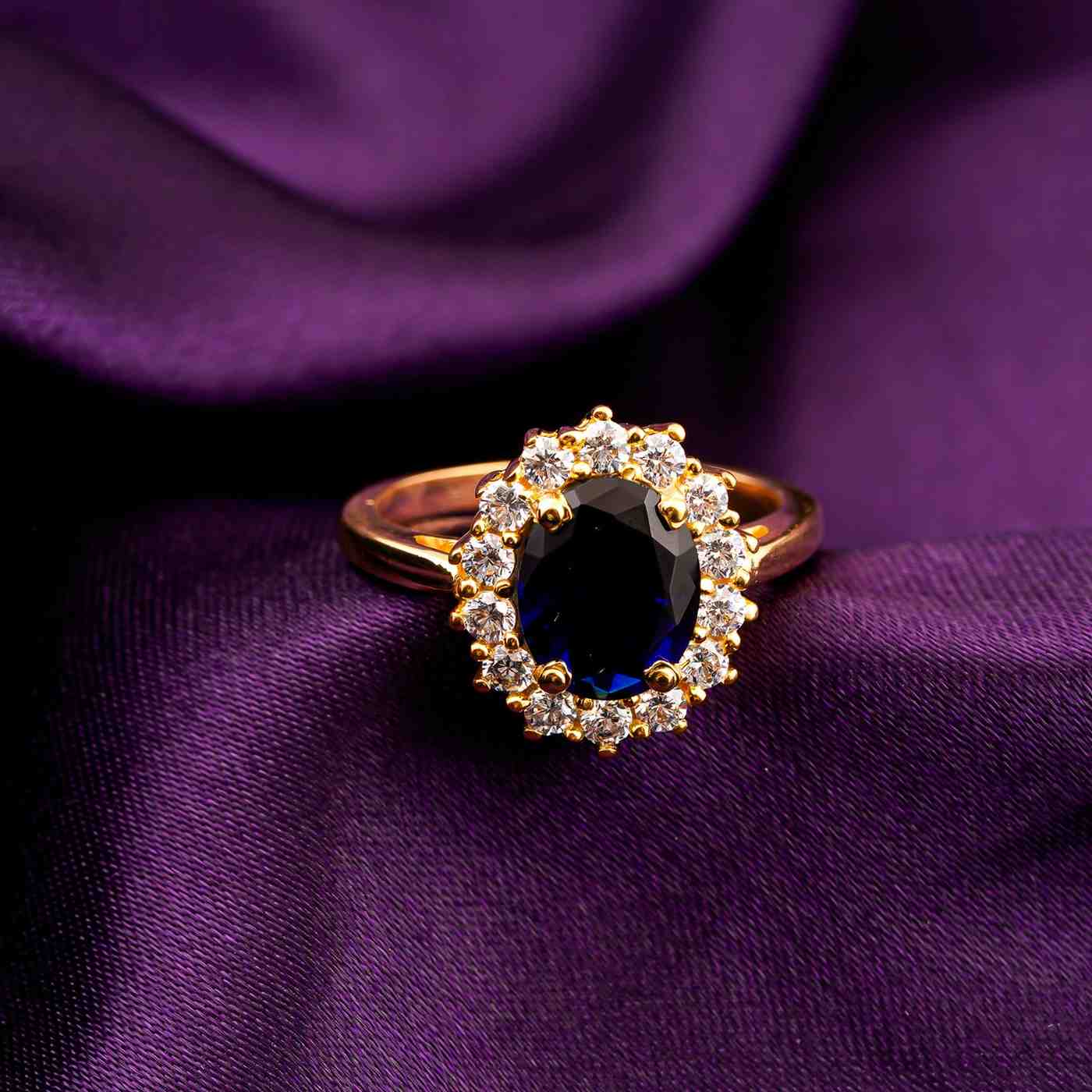 Silver Sapphire Halo Ring for Women