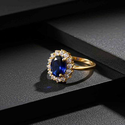 Silver Sapphire Halo Ring for Women
