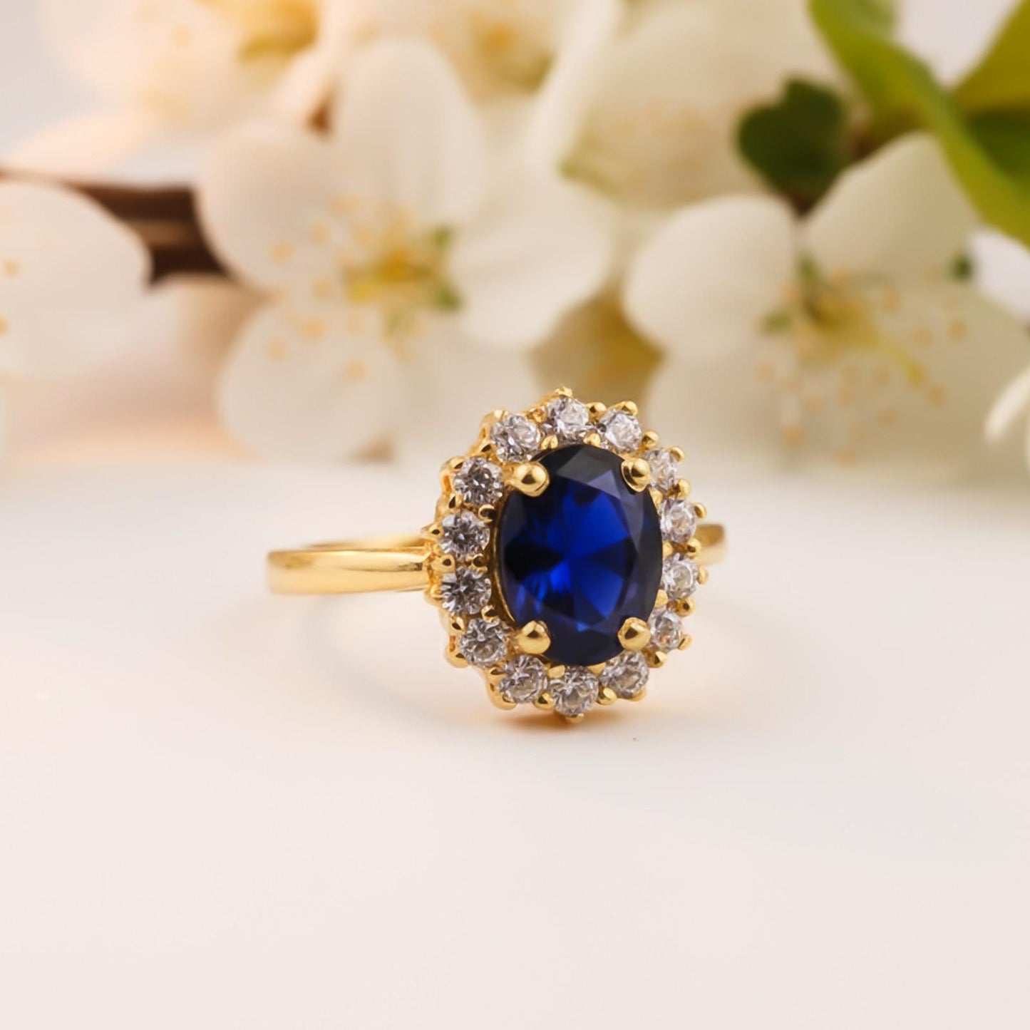 Silver Sapphire Halo Ring for Women