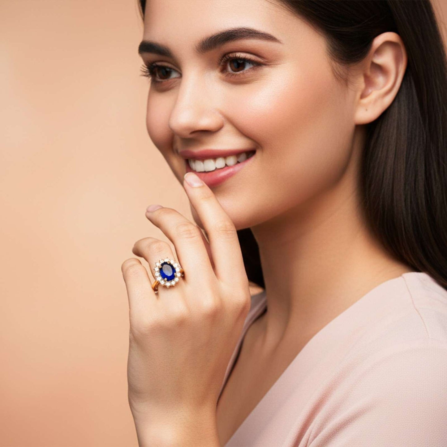 Silver Sapphire Halo Ring for Women