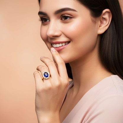 Silver Sapphire Halo Ring for Women
