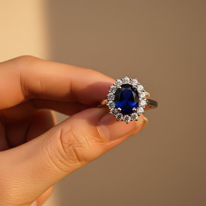 Silver Sapphire Halo Ring for Women