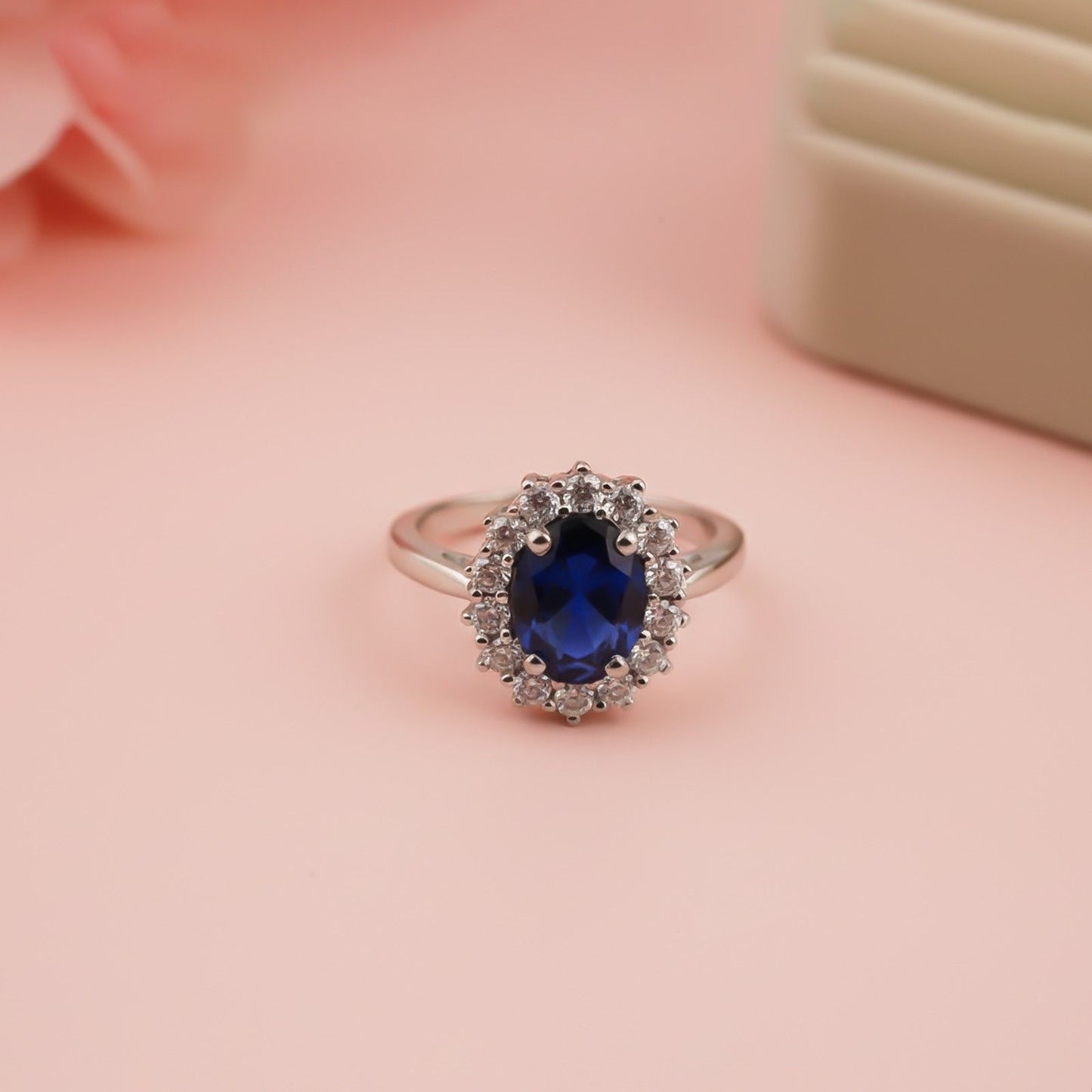 Silver Sapphire Halo Ring for Women