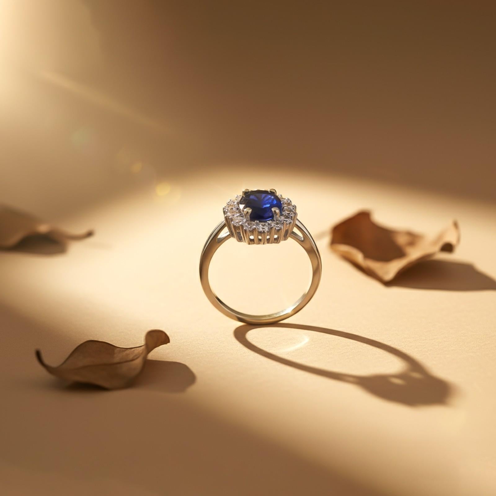 Silver Sapphire Halo Ring for Women