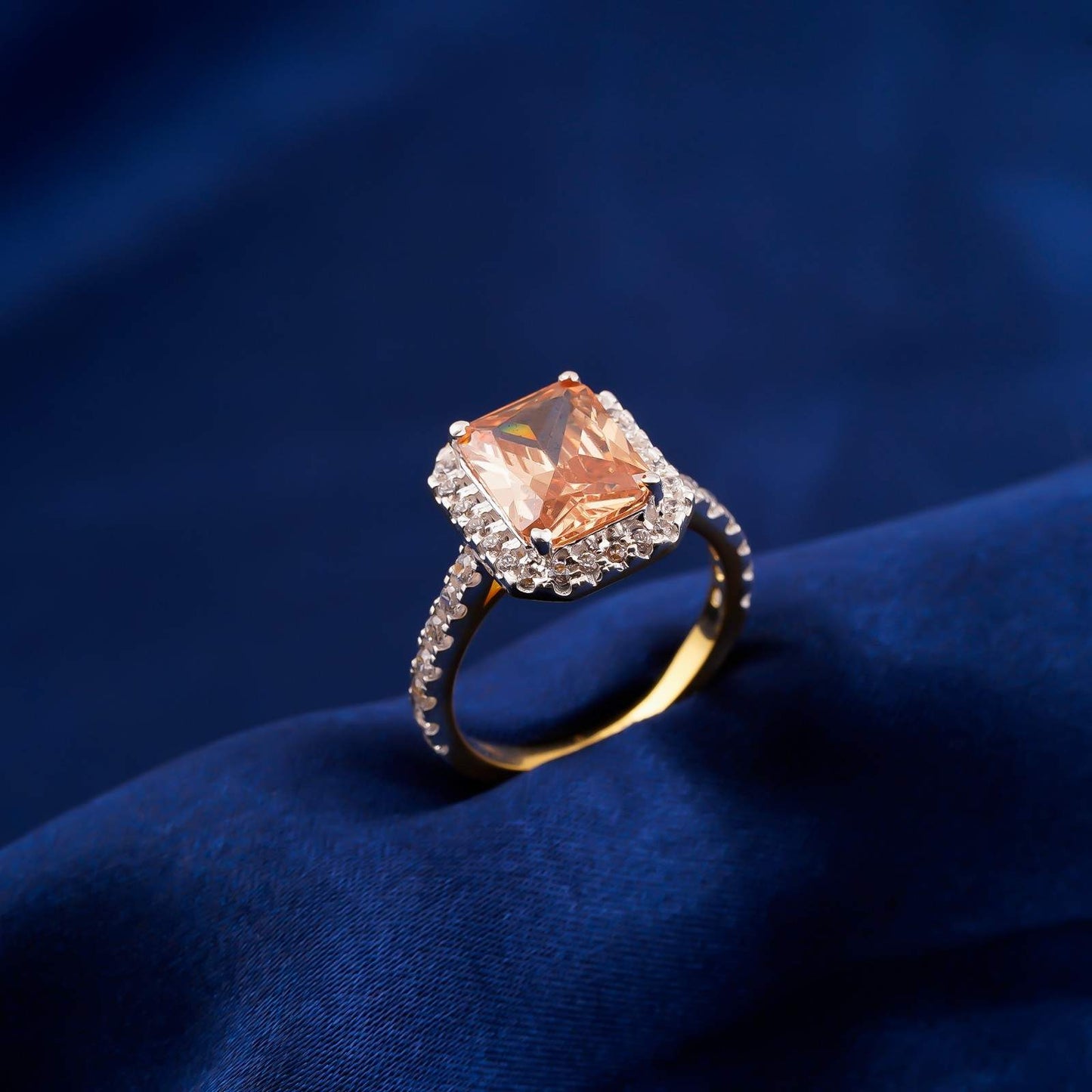 Silver Cushion Morganite Halo Ring