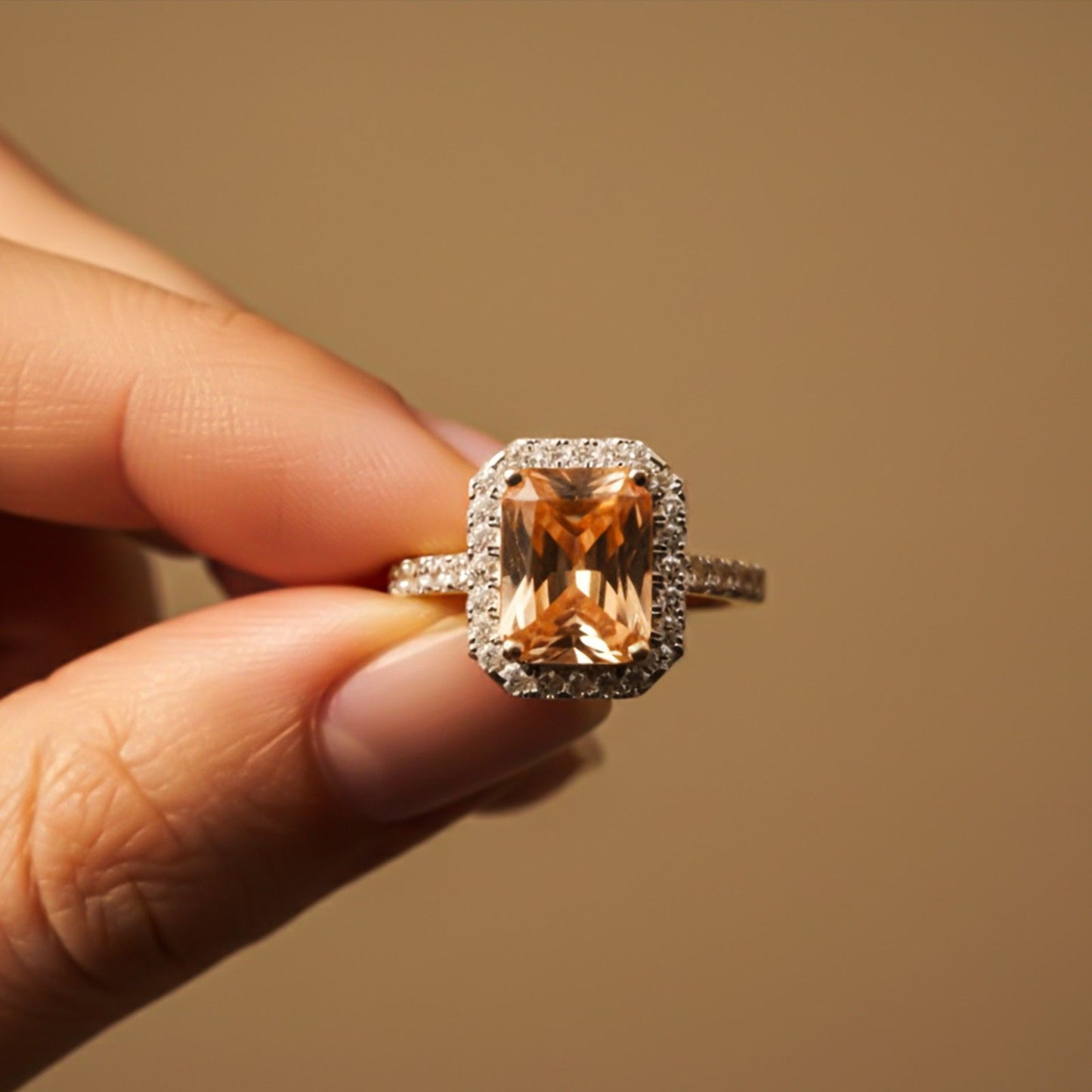 Silver Cushion Morganite Halo Ring