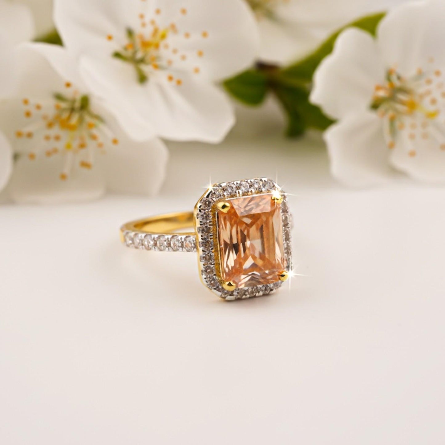 Silver Cushion Morganite Halo Ring