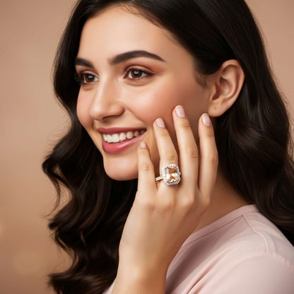 Silver Cushion Morganite Halo Ring