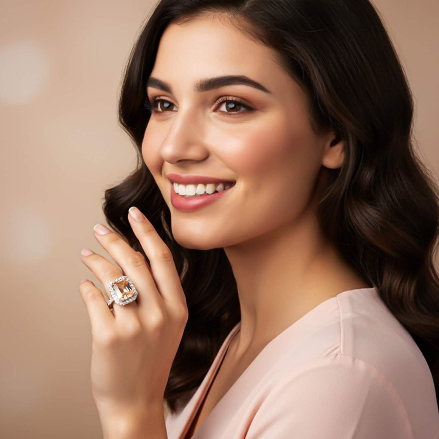 Silver Cushion Morganite Halo Ring