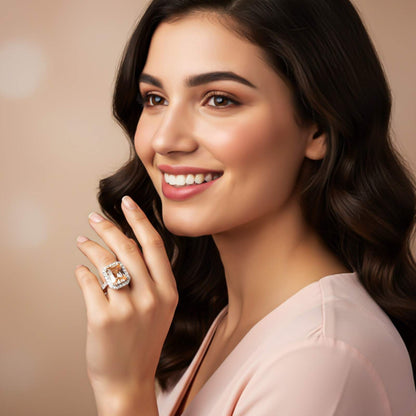 Silver Cushion Morganite Halo Ring