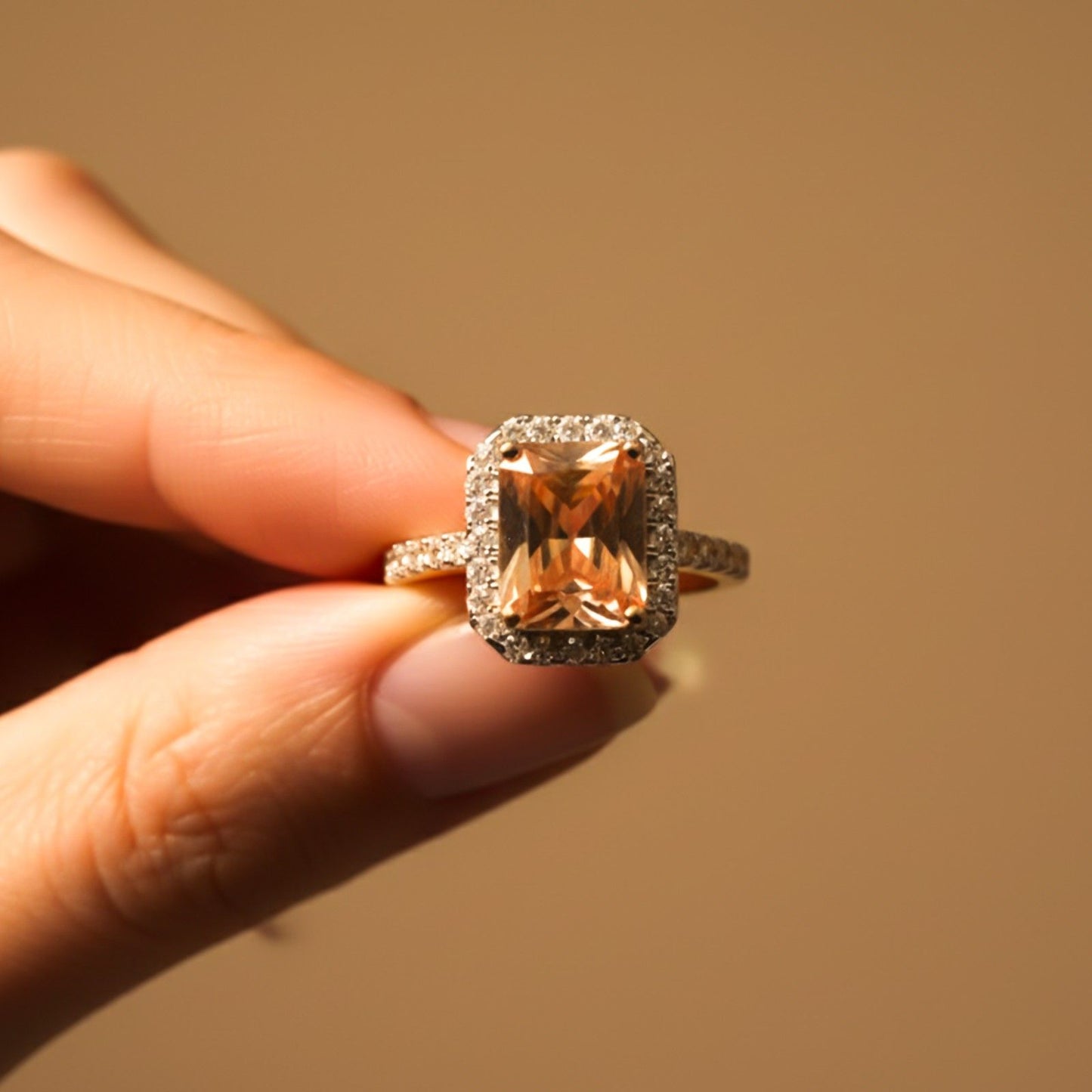Silver Cushion Morganite Halo Ring