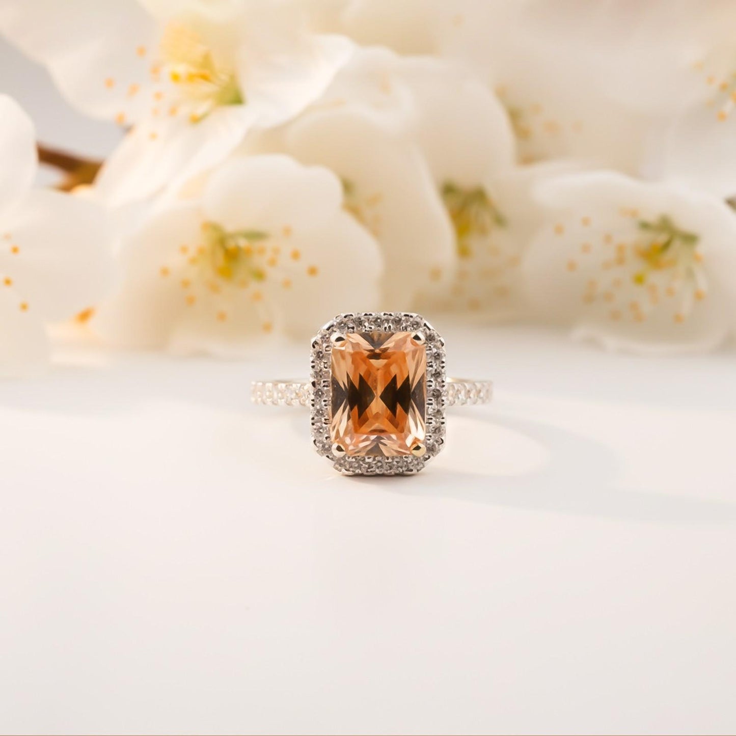 Silver Cushion Morganite Halo Ring