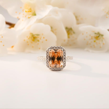 Silver Cushion Morganite Halo Ring