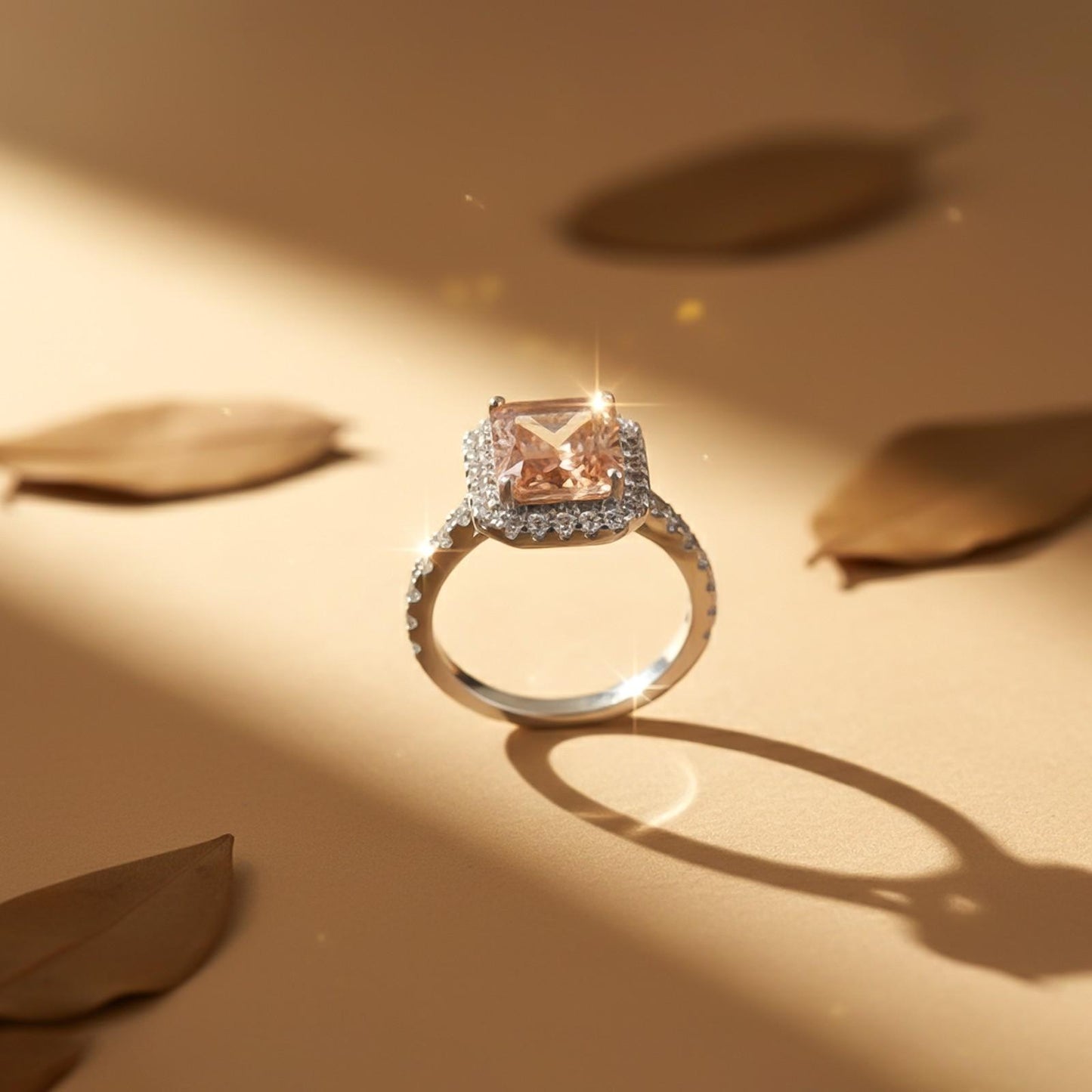 Silver Cushion Morganite Halo Ring
